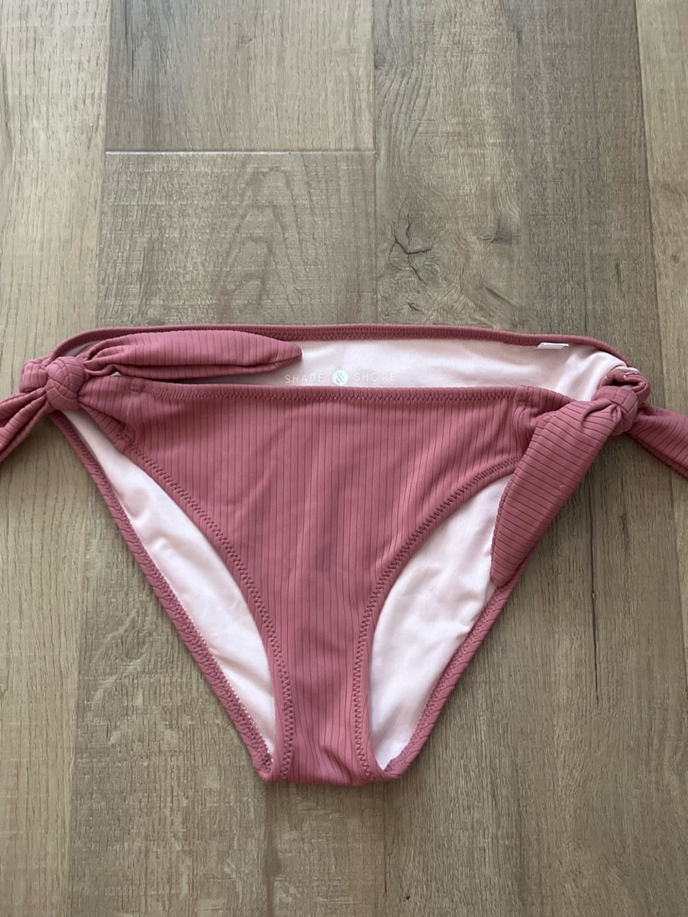 Shade & Shore Ribbed Mauve Pink Tie-Side Bikini Bottom